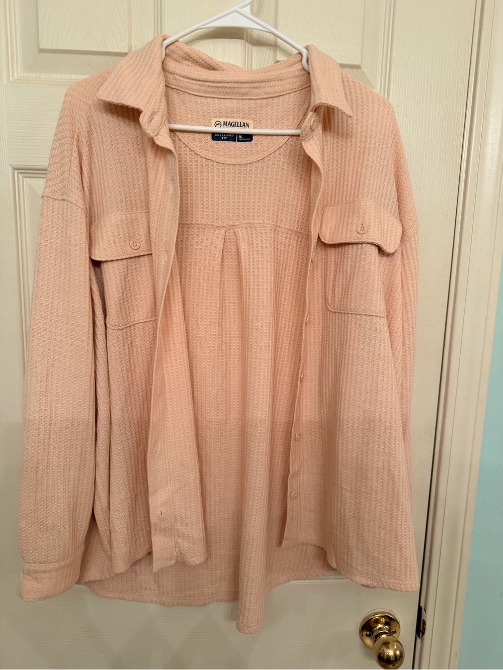 Magellan Outdoors Waffle Knit Button-Up - Pale Pink
